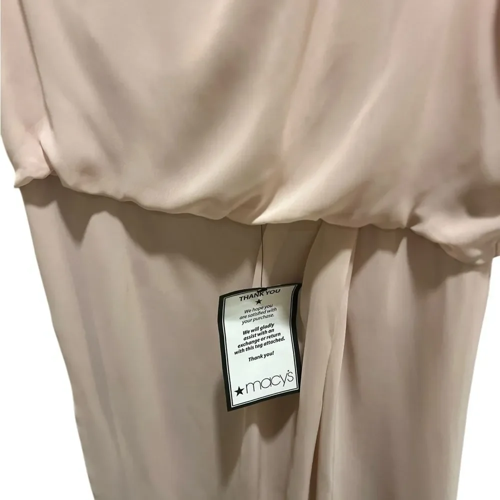 Adrianna Papell One Shoulder Blush Chiffon Cocktail Dress Rhinestone NWT 12